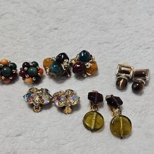 Vintage Elegant Multicolor Beaded Press On Earrings Set With 5 Gift Organza Bags